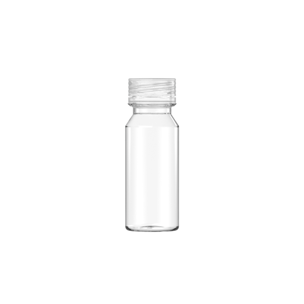 60ML Spiral Shot Bottle w/ Friction Fit Closure & Tamper Break-Off Band (Clear Natural Bottle w/ Clear Natural Closure) - 500/case