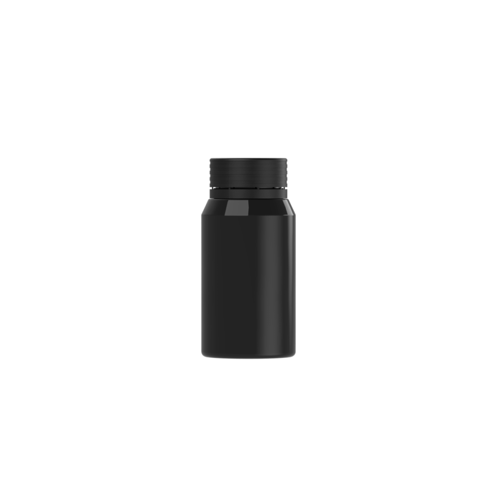 60ML Mini Spiral Shot Bottle w/ Friction Fit Closure & Tamper Break-Off Band (Opaque Black Bottle w/ Opaque Black Closure) - 500/case