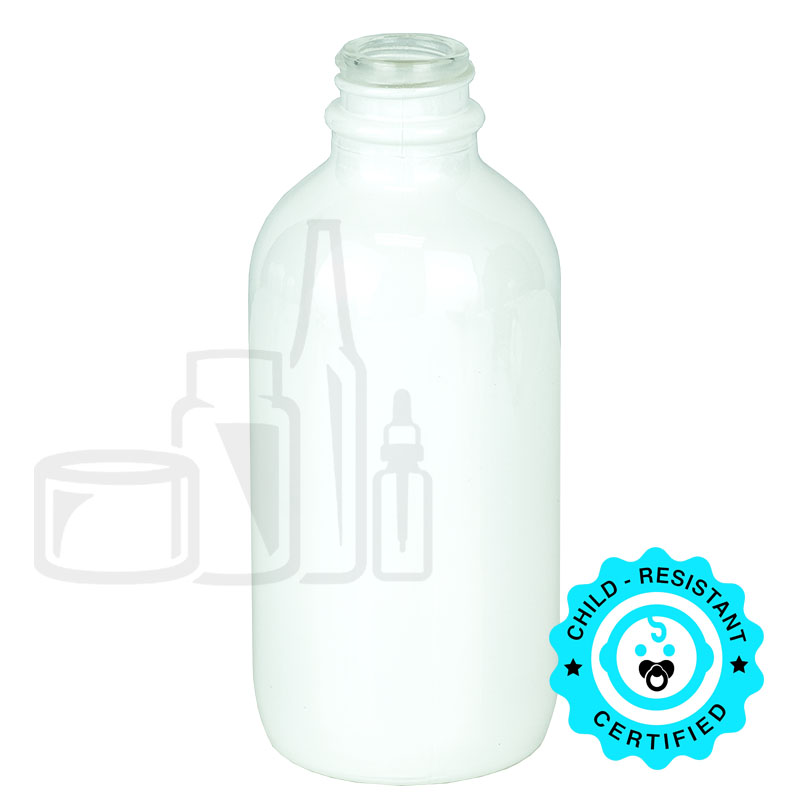 4oz Matte White Glass Boston Round Bottle with 22-400 Neck Finish(128/case)