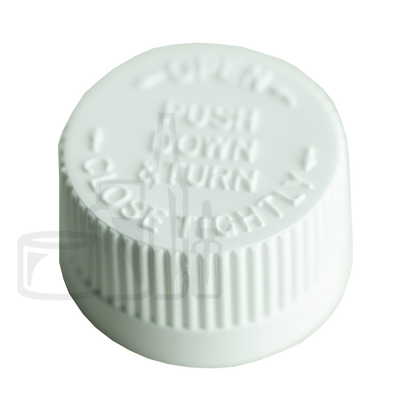White PP Ribbed CRC (Child Resistant Closure) PDT Cap 20-400 Universal Heat Liner(5000/case)