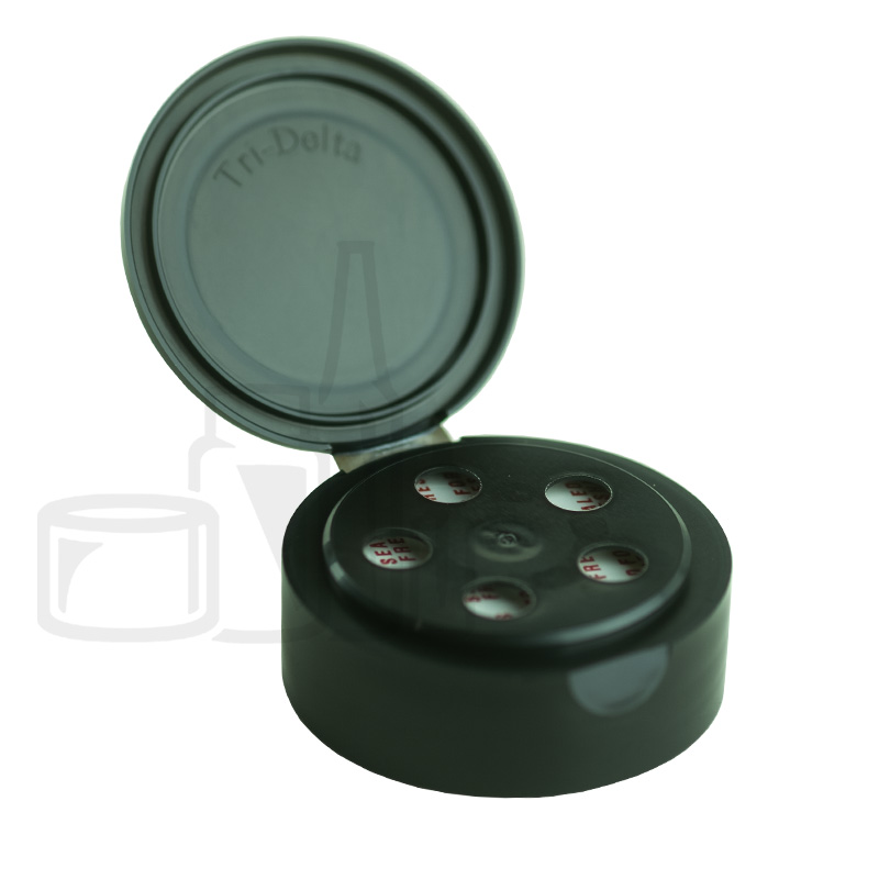 48-485 P/P Black Smooth Flip Top Spice Hole Shaker Closure with Heat Induction Liner(1100/case)