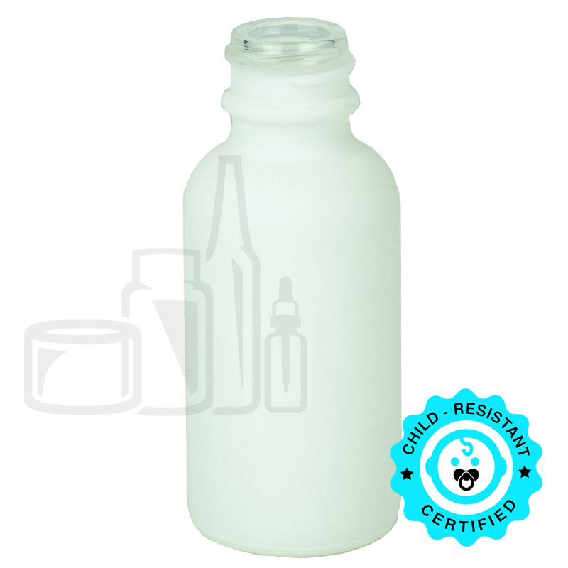 1oz Matte White Glass Boston Round Bottle 20-400 Neck Finish (360/case)