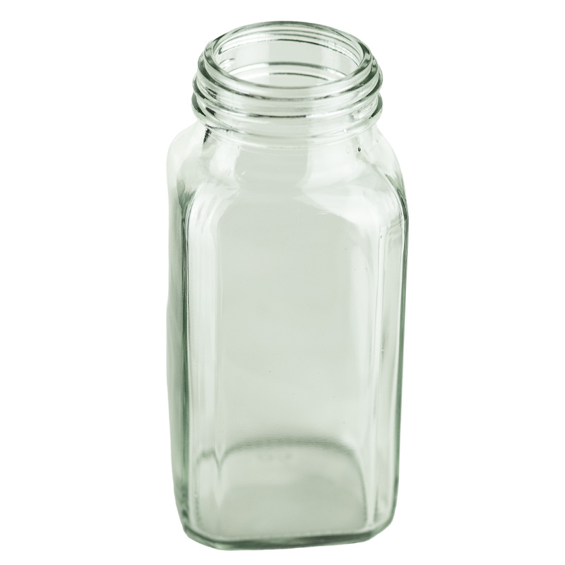 6oz Clear Glass Square Spice Jar with 43-485 Neck Finish (12/case)