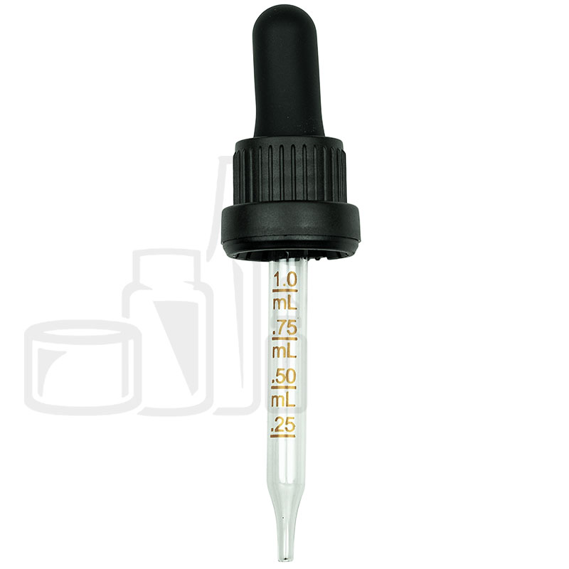 NON CRC + Tamper Evident Dropper - Black with Measurement Markings on Pipette - 77mm 18-415(1400/case)