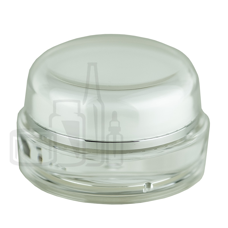 Low Profile 15ml double wall acrylic jar & Lid with white inner liner and silver trim and sealing disc - 300/case