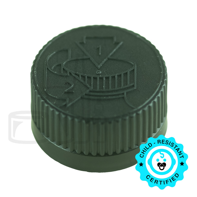 20-400 Black PP Plastic Child Resistant Lined Closure - Universal HIS Liner (4,600/case)