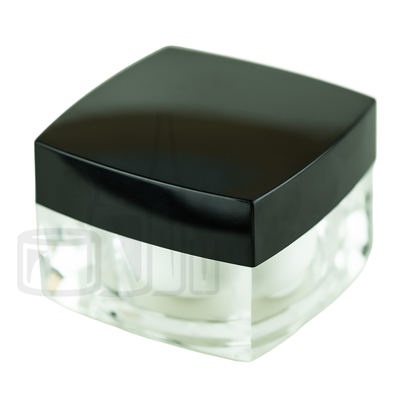 Stock 30ml square double wall acrylic jar with black cap