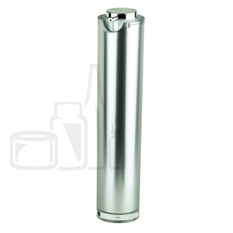 Stock 50ml double wall airless bottle, acrylic outer bottle, PP inner bottle, matte silver body, shiny silver shoulder and actuator