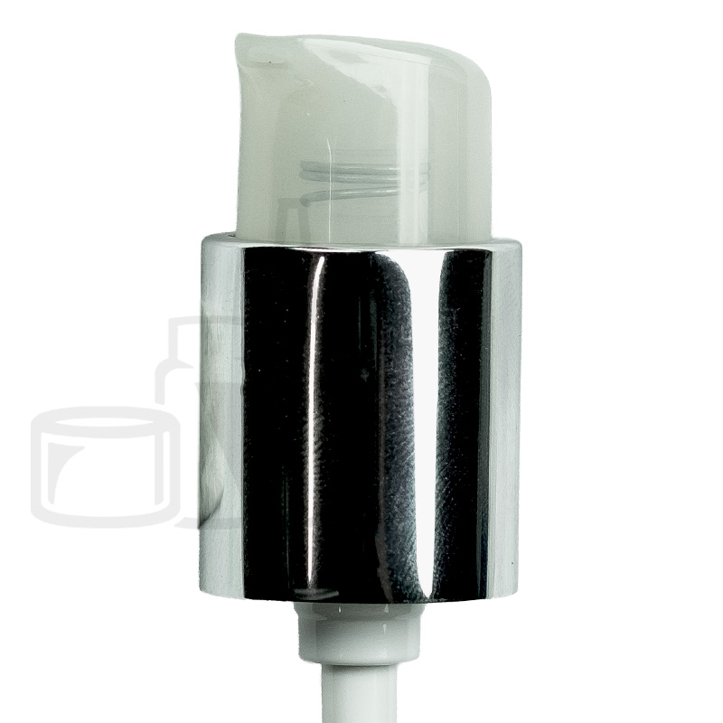 Stock 60ml glass bottle dip tube pump, shiny silver collar, self-locking system