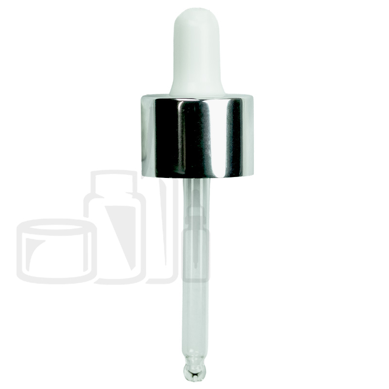 Dropper for 30ml glass bottle, 24/410 shiny silver, round tip, whlver aluminum collar