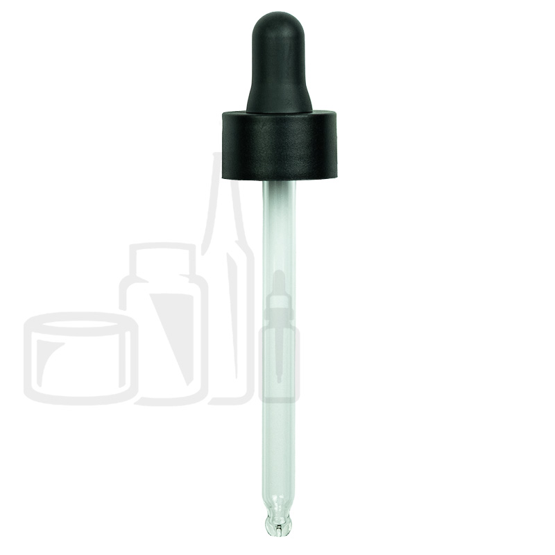 Stock PP dropper for 60ml glass bottle, black nitrile bulb