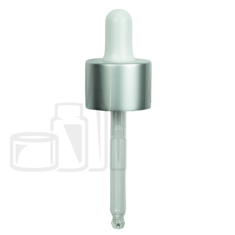 Dropper for 30ml glass bottle, 24/410 matte silver, round tip, whlver aluminum collar