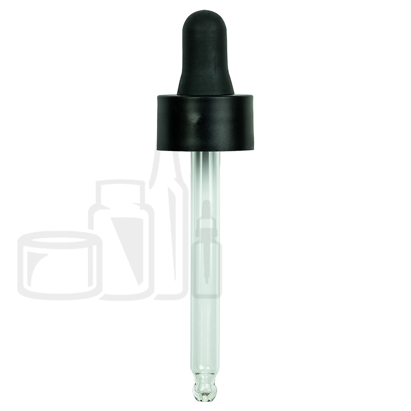 Stock PP dropper for 30ml glass bottle, black nitrile bulb, round tip