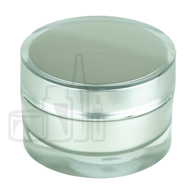 Stock 50ml double wall jar  flushed cap acrylic outer jar & outer cap with matte silver inner spray, PE disc included