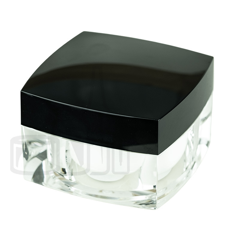 Stock 50ml square double wall acrylic jar with black cap