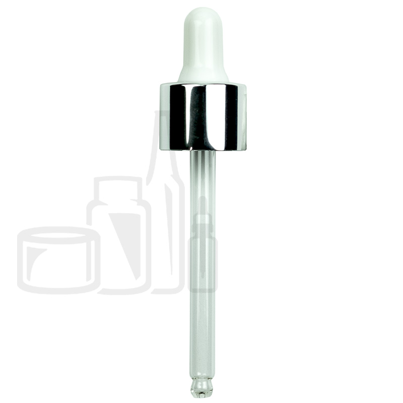 Stock dropper for 60ml boston round glass bottle, 20/410 shiny silver aluminum collar