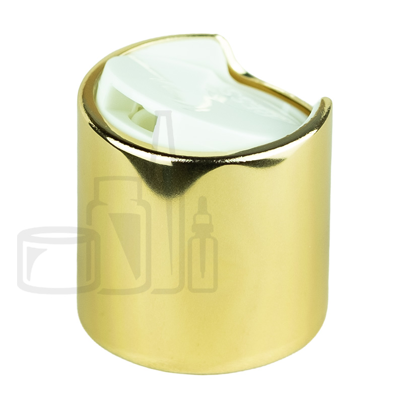 Disc cap, white 24/410 cuffed shiny gold aluminum collar