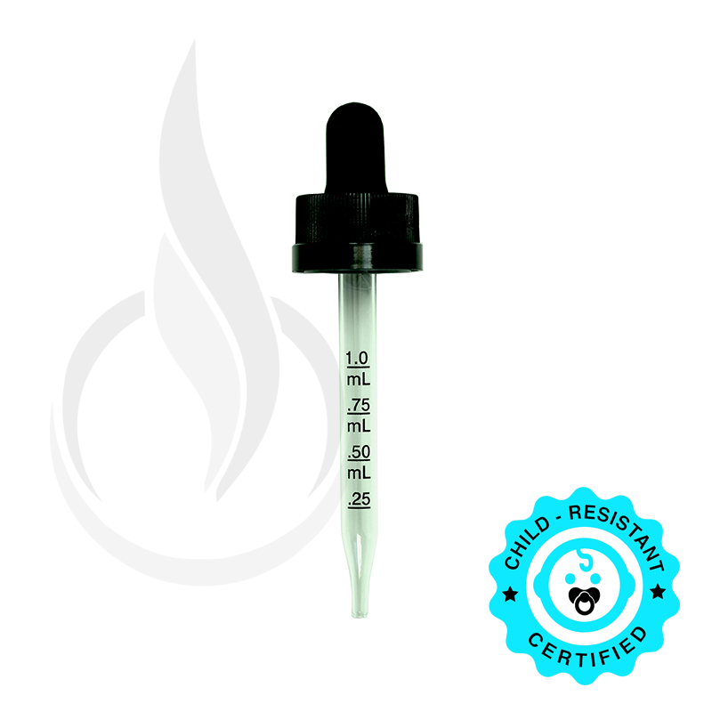 CRC (Child Resistant Closure) Dropper - Black with Measurement Markings on Pipette - 77mm 18-400